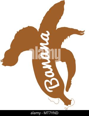 Silhouette von Banane Obst in warmen Brauntönen. Hand Vector Illustration mit Beschriftung erstellt. Auf weissem Hintergrund. Schöne vintage Sommer Design. Gesunde vegane Nachspeise, Snack. Stock Vektor