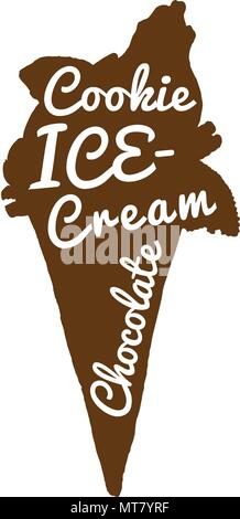 Silhouette von Schokolade cookie Eis in dunkelbraun mit weißer Aufschrift. Hand Vector Illustration gezeichnet. Auf Hintergrund isoliert. Schöne vintage Sommer Design. Cafe, Dessert, Snack. Stock Vektor