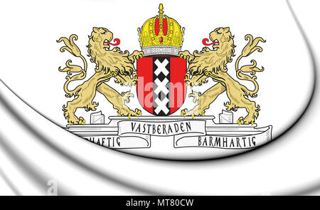 3D-gerenderte Wappen von Amsterdam, Niederlande. 3D-Darstellung. Stockfoto