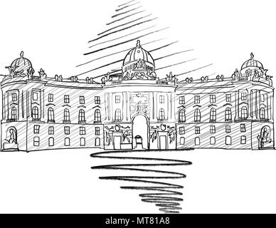 Wiener Hofburg berühmten europäischen Architektur Zeichnen, Handgezeichnete Vector Illustration Stock Vektor