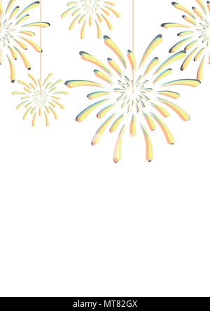 Feuerwerk hängen von oben auf weißem Hintergrund. Nahtlose Muster Hintergrund Design in vertikale Grenze für Feier Veranstaltung in Vector Illustration. Stock Vektor