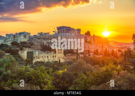 Sonnenaufgang über Parthenon, Akropolis von Athen, Griechenland Stockfoto