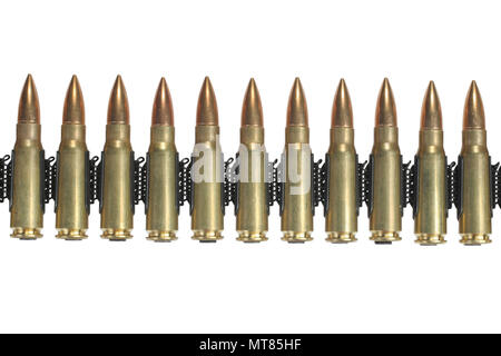 Munition Riemen auf weißem Hintergrund Stockfoto