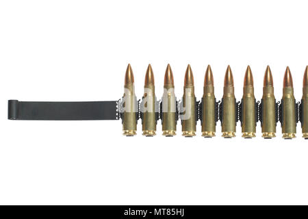 Munition Riemen auf weißem Hintergrund Stockfoto
