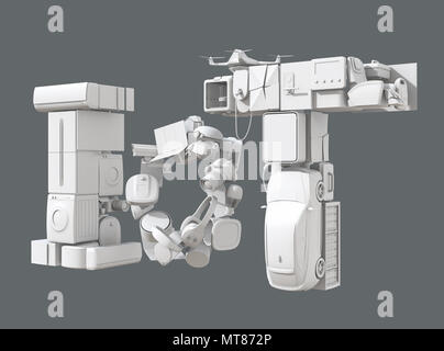 IoT Text komponiert von intelligenten Geräten Mit weiß schattieren. Internet der Dinge Konzept. Consumer Products. 3D-Bild. Stockfoto