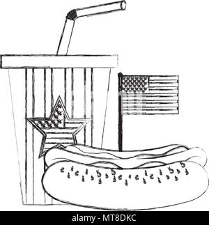 Hot Dog und Cola Tasse mit American Flag Stock Vektor