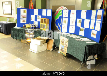 Eine statische Anzeige über die Bedrohung Bienen sowie Informationen zum retten der Bienenpopulation oben ist am Sitz 88. regionalen Support Command in Fort McCoy, Wisconsin, durch Earth Day, April 22. Stockfoto