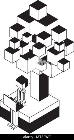 Geschäftsmann mit Laptop in der Nähe einer isometrischen Baum Stock Vektor