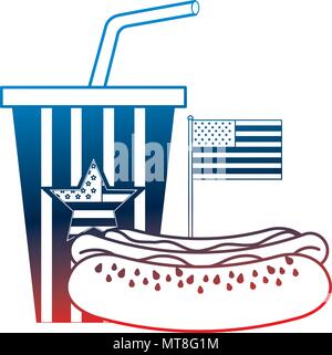 Hot Dog und Cola Tasse mit American Flag Stock Vektor