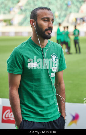 St. Gallen, Schweiz. 28. Mai 2018. Mohamed Al Sahlawi vor der Fußball-Weltmeisterschaft 2018 Vorbereitung Spiel Italien gegen Saudi-Arabien in St. Gallen. Die Nationalmannschaft aus Saudi Arabien wird über das Spiel zur FIFA WM 2018 Endrunde in Russland vorbereiten, während Italien nicht für die WM-Endrunde qualifizieren. Stockfoto