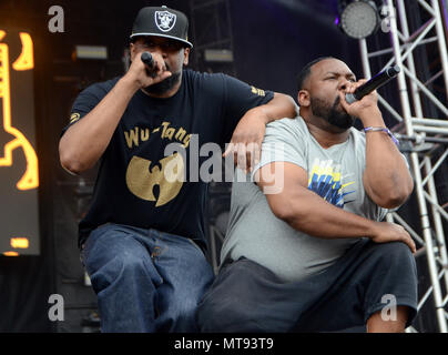 Falcon Höhen, Minnesota, USA. 27. Mai, 2018. Rap Künstler Ghostface Killah und Raekwon der Wu Tang Clan führt während der soundset Music Festival am Minnesota State Fairgrounds in Falcon Heights, Minnesota. Ricky Bassman/Cal Sport Media/Alamy leben Nachrichten Stockfoto