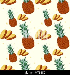 Tropische ananas Ananas Obst nahtlose Muster auf weißem Hintergrund. Vector Illustration für Textildruck, Tapeten, Fashion Design Stock Vektor