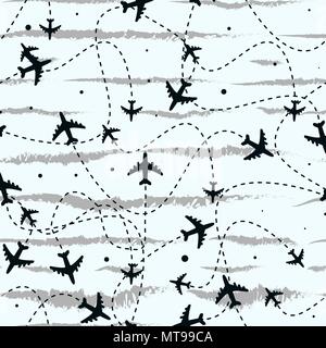 Nahtlose Muster mit Flugzeugen. Reisen rund um die Welt. Vector Hintergrund. Stock Vektor
