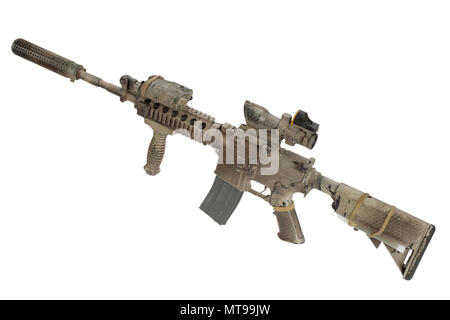M4 mit Suppressordiode - Special forces Gewehr auf weißem Hintergrund Stockfoto