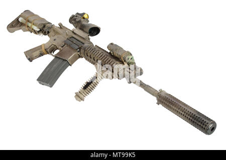 M4 mit Suppressordiode - Special forces Gewehr auf weißem Hintergrund Stockfoto