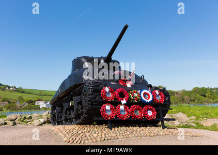 Sherman Panzer Übung Tiger memorial Torcross Slapton Sands Devon für US-Soldaten während der D Praxis verloren Stockfoto