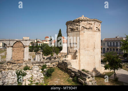 Der Turm der Winde ist ein achteckiger Pantelic clocktower in der römischen Agora in Athen, Griechenland. Es fungierte als Zeitmesser und ist die w Als Stockfoto