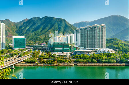 Anzeigen von Tung Chung Stadtteil von Hong Kong auf der Insel Lantau Stockfoto