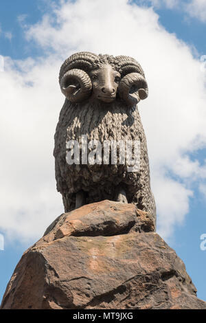 Die moffat Ram Statue, Moffat, Dumfries und Galloway, Schottland, Großbritannien Stockfoto