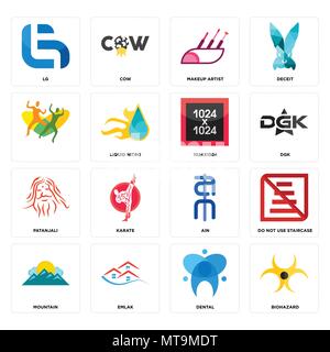 16 Einfache editierbare Ikonen wie Biohazard, Dental, emlak, Berg, keine Treppe benutzen, lg,, Patanjali, 1024 x 1024 für mobile, w verwendet werden kann. Stock Vektor