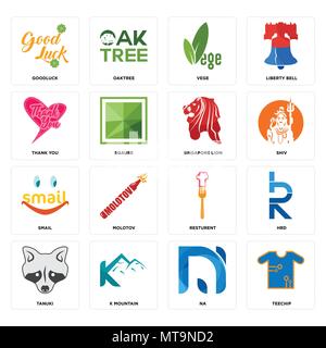 16 Einfache editierbare Ikonen wie teechip, Na, K, tanuki, Hrd, Goodluck, Danke, Schneckenpost, Singapur Löwe für mobile verwendet werden können, Web U Stock Vektor