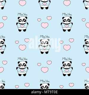 Nahtlose baby Muster mit niedlicher Pandas und Herzen. Stockfoto