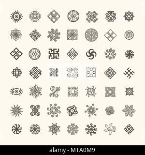 Ethnische geometrischen Zeichen gesetzt. Satz von Symbolen mit Slawischen heidnische Symbole für Ihr Design Stock Vektor