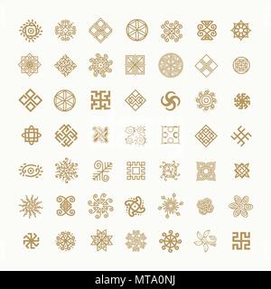 Ethnische geometrischen Zeichen gesetzt. Satz von Symbolen mit Slawischen heidnische Symbole für Ihr Design Stock Vektor