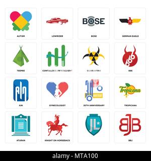16 Einfache editierbare Ikonen wie Bbj,, Ritter zu Pferd, aturan, Tropicana, Autismus, teepee, Ain, Quarantäne für mobile verwendet werden können, Web-UI Stock Vektor