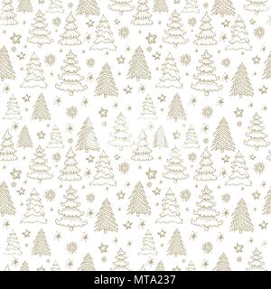 Vektor nahtlose Muster mit Hand gezeichnet Weihnachtsbäume Wald, Sternen und Schneeflocken Stock Vektor