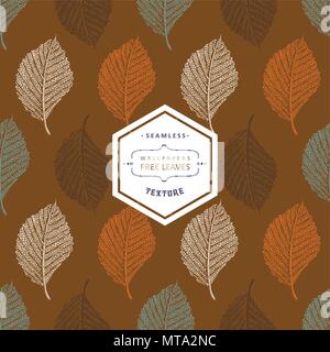 Florale nahtlose Muster mit Herbst grunge blau, orange, grün, weiß Baum Blätter auf weißem Hintergrund. Ahorn, Ulme, Aspen strukturierte Blätter. Stock Vektor