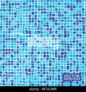 Blau Keramik Mosaik Hintergrund. Fliese Textur Hintergrund von Schwimmbad Fliesen, Vektor, Abbildung Stock Vektor