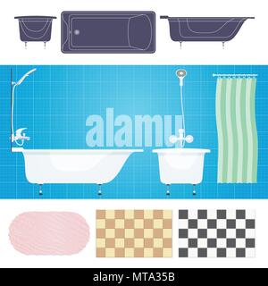 Vector Illustration. Badezimmer mit Möbeln. Bad Stock Vektor