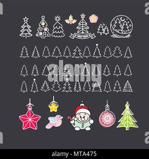 Sammlung von Hand gezeichnet Weihnachten Elemente einschließlich Weihnachtsbaum, Dekorationen, Geschenke, Sterne, Vögel und Santa Claus Stock Vektor