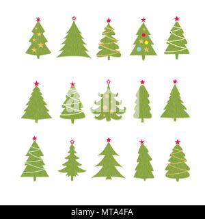 Satz von verschiedenen Tannen auf weißem Hintergrund. Christmas Collection. Stock Vektor