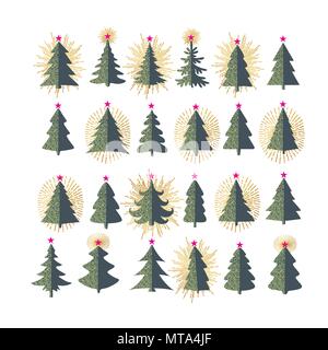 Satz von verschiedenen Tannen auf weißem Hintergrund. Christmas Collection. Stock Vektor