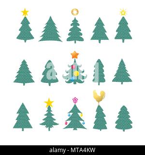 Satz von verschiedenen Tannen auf weißem Hintergrund. Christmas Collection. Stock Vektor