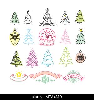 Vektor einrichten der verschiedenen Weihnachtsbäume und Weihnachtsschmuck Stock Vektor