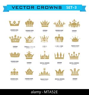 Vektor Sammlung von kreativen König, Königin, Prinzessin, Papst Kronen Symbole oder Logo Elemente. Set mit geometrischen vintage Crown Stock Vektor