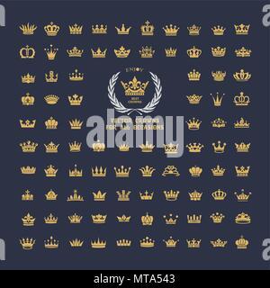 Vektor Sammlung von kreativen König und Königin Kronen Symbole oder Logo Elemente. Set mit geometrischen vintage Crown Stock Vektor