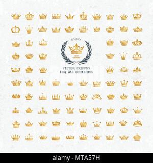 Vektor Sammlung von kreativen König und Königin Kronen Symbole oder Logo Elemente. Set mit geometrischen vintage Crown Stock Vektor