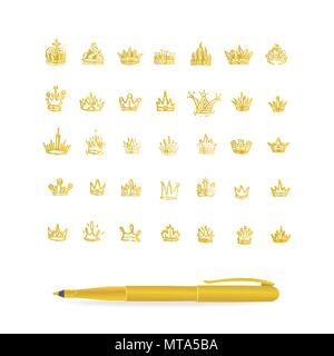 Vektor heraldischen Elemente Design. Satz von Hand gezeichnet goldene Kronen Stock Vektor