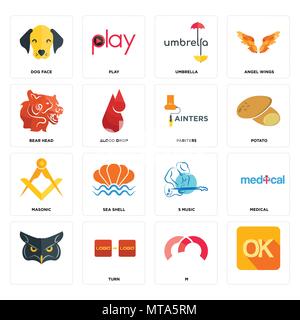 16 Einfache editierbare Ikonen wie, m, Drehen, medizinische, Hund, Gesicht, Kopf, Freimaurer, Maler für mobile verwendet werden, die Web-UI Stock Vektor