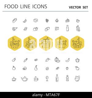 Satz von Essen und Getränke Symbole für Restaurant, Lebensmittelgeschäft, kommerzielle, Mobile und Web. Sammlung Infografik logo und Piktogramm Stock Vektor