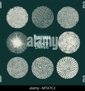 Hand Texturen und Brushes erstellt. Künstlerische Sammlung von Design Elemente: Pinsel, Farben betupft, Wellenlinien, abstrakte Hintergründe, Muster gemacht wi Stock Vektor