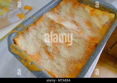 Lasagne Art italienische Pasta mit Tomaten und Sahne. Traditionelle Kultur Italien Gericht Stockfoto