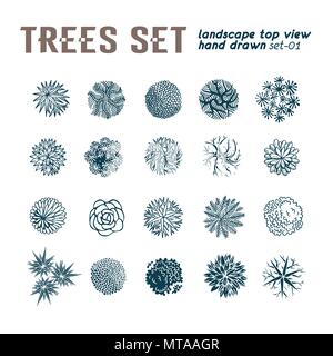 Bäume Ansicht von oben. Verschiedene Pflanzen und Bäume Vektor für Architektur oder Landschaft gestalten. Ansicht von oben Stock Vektor