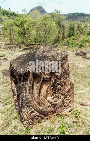 Stein im Wat Pho (oder Wat Phu) Tempel UNESCO-Welterbe Ruine, Champasak, Laos Stockfoto