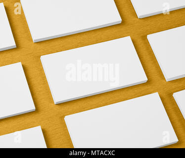 Mockup von horizontalen Geschäft Karten Stapeln in Zeilen bei Orange strukturierte Hintergrund angeordnet Stockfoto