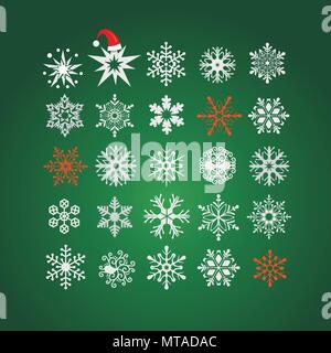 Weiß und Rot Schneeflocken auf dunkelgrünem Hintergrund Muster für Textur auf ein Winter theme Stock Vektor